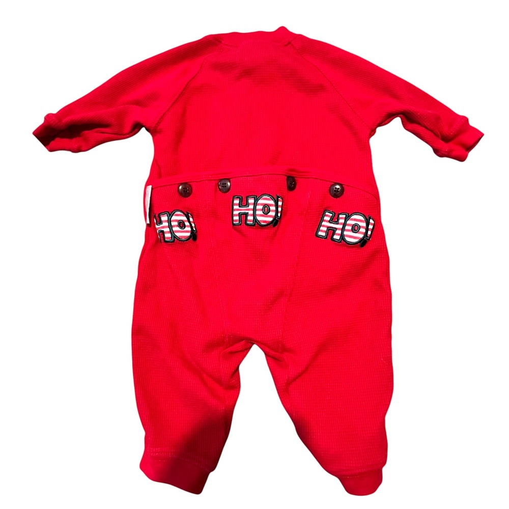 Vitamins Vtg Y2K 1999 Red Waffle Knit Christmas Snowman Henley Romper 6/9 Months